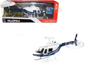 Bell 206 Helicopter Dark Blue and White ""Police"" ""Sky Pilot"" Series 1/34 Diecast Model by New Ray