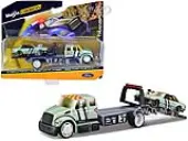 International DuraStar Flatbed Truck 17 and 1988 Ford Mustang LX 17 Light Green Metallic with Stripes and Graphics ""Elite Transport"" Series 1/64 Diec