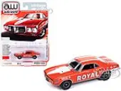 1969 Pontiac Firebird Royal Bobcat Carousel Red with White Stripes and Graphics ""Vintage Muscle"" Limited Edition 1/64 Diecast Model Car by Auto World