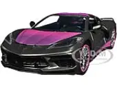 2020 Chevrolet Corvette Stingray Gray Metallic with Pink Carbon Hood and Top ""Pink Slips"" Series 1/24 Diecast Model Car by Jada