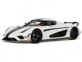 2023 Koenigsegg Regera White with Black Stripes 1/18 Model Car by GT Spirit