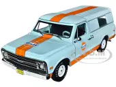1968 Chevrolet C-10 Pickup Truck Light Blue with Orange Stripes with Camper Shell ""Gulf Oil"" ""Running on Empty"" Series 5 1/24 Diecast Model Car by Gr