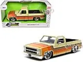 1985 Chevrolet C-10 Pickup Truck Beige with Stripes and Cartelli Wheels ""Just Trucks"" Series 1/24 Diecast Model Car by Jada