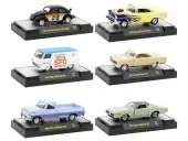 ""Auto Meets"" Set of 6 Cars IN DISPLAY CASES Release 79 Limited Edition 1/64 Diecast Model Cars by M2 Machines