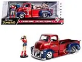 1952 Chevrolet COE Pickup Truck Candy Red and Blue with Wonder Woman Diecast Figure ""DC Comics Bombshells"" Series ""Hollywood Rides"" 1/24 Diecast Mode