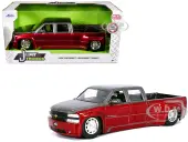 1999 Chevrolet Silverado Dually Pickup Truck Red Metallic and Gray with Stock Wheels ""Just Trucks"" Series 1/24 Diecast Model Car by Jada