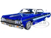 1964 Chevrolet Impala Lowrider Hard Top Candy Blue Metallic with Cream Top ""Get Low"" Series 1/24 Diecast Model Car by Motormax