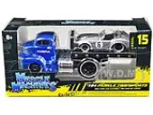 1950 Ford COE Flatbed Truck Blue ""Cobra Powered by Ford"" and 1964 Shelby Cobra 6 Silver Metallic with Stripes ""Muscle Transports"" Series 1/64 Diecast