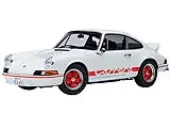 Porsche 911 Carrera 2.7 RS ""The Circuit Wolf"" White with Red Stripes and Wheels with Hood Graphics 1/18 Model Car by Autoart