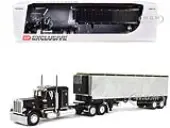 Peterbilt 359 with 36 Flat Top Sleeper and 40 Vintage Refrigerated Trailer Black with Chrome 1/64 Diecast Model by DCP/First Gear