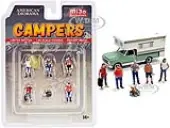 ""Campers"" 6 piece Diecast Set (5 Figurines and 1 Accessory) for 1/64 Scale Models by American Diorama