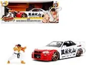 2002 Nissan Skyline GT-R (R34) RHD (Right Hand Drive) White with Red Graphics and Ryu Diecast Figure ""Street Fighter"" Video Game ""Anime Hollywood Rid