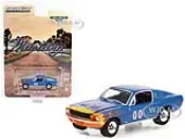 1968 Ford Mustang GT Fastback 00 Blue Metallic with Flames Graphics ""Hobby Exclusive"" Series 1/64 Diecast Model Car by Greenlight