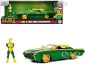 1963 Ford Thunderbird Green and Yellow Metallic with Hood Graphics and Loki Diecast Figure ""Loki"" ""Marvel"" Series 1/24 Diecast Model Car by Jada