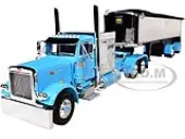Peterbilt 379 with 60"" Vintage Sleeper and MAC Coal End Dump Trailer Cyan Blue and Chrome 1/64 Diecast Model by DCP/First Gear
