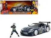 1993 Mazda RX-7 Dark Blue with Graphics and Kakashi Hatake Diecast Figure ""Naruto Shippuden"" (2009-2017) TV Series ""Anime Hollywood Rides"" Series 1/2