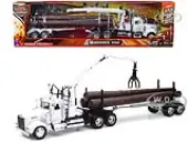 Kenworth W900 Log Hauler with Grabber White with Log Accessories ""Long Haul Trucker"" Series 1/32 Diecast Model by New Ray