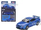 Nissan Skyline GT-R (R34) V-Spec RHD (Right Hand Drive) Bayside Blue Metallic Limited Edition 1/64 Diecast Model Car by Mini GT