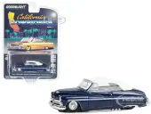 1950 Mercury Eight Chopped Top Convertible Lowrider Dark Blue Metallic with Light Blue Pinstripes and White Top and Interior ""California Lowriders"" S