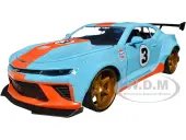 2016 Chevrolet Camaro Widebody 3 Light Blue with Orange Stripes ""Gulf Oil"" ""Wide Body"" Series 1/24 Diecast Model Car by Jada