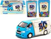 Toyota Hiace Widebody Van ""Mr. Men Little Miss 50th Anniversary"" (1971-2021) with METAL OIL CAN 1/64 Diecast Model Car by Tarmac Works