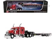 Kenworth W900L with 72"" AeroCab Sleeper and Landoll 440B50CA Traveling Axle Trailer Viper Red and Black 1/64 Diecast Model by DCP/First Gear