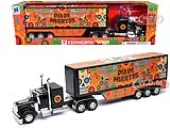 Kenworth W900 Truck Black with Graphics and Dry Van Trailer ""Dia De Muertos"" 1/32 Diecast Model by New Ray