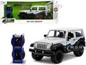 2007 Jeep Wrangler Gray and Black with Blue and White Stripes with Extra Wheels ""Just Trucks"" Series 1/24 Diecast Model Car by Jada