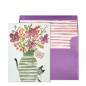 Vase with Flowers and Kitty Birthday Card