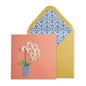 Orchids Birthday Greeting Card with Vase Design