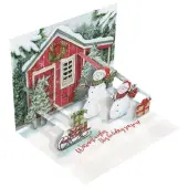 Snowman's Farmhouse Popup Card