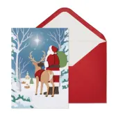 Santa Reindeer Look At Star Christmas Card