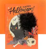 Black Cat Boa Tail Halloween Card