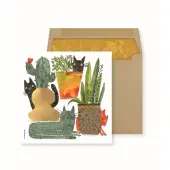Playful Cats & Lush Cactus Blank Greeting Card