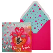 Dog in Flamingo Glasses Birthday Card