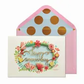 Pink Floral Wreath Anniversary Greeting Card