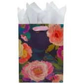Navy Flowers Medium Gift Bag