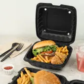 Karat Earth 8"" x 8"" Mineral Filled PP Hinged Container, Black - 200 pcs