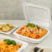 Karat Earth 8"" x 8"" Mineral Filled PP Hinged Container, White - 200 pcs