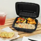 Karat Earth 8"" x 8"" Mineral Filled PP Hinged Container, Black, 3 compartments - 200 pcs