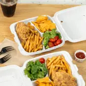 Karat Earth 8"" x 8"" Mineral Filled PP Hinged Container, White, 3 compartments - 200 pcs