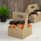 [200 ct] Kraft Drink Carrier with Handle, for 4 Cups (12-32 oz), Paperboard