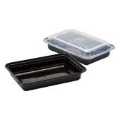 [150 sets] 28 oz PP Plastic Microwavable Rectangular Food Containers & Lids, Black
