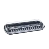 [100 ct] Full Slab Black PP Plastic Rib Container with Clear OPS lid