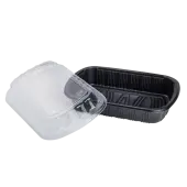 [100 ct] Half Slab Black PP Plastic Rib Container with Clear OPS lid