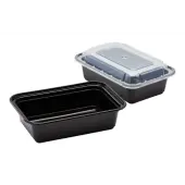 [150 sets] 24 oz PP Plastic Microwavable Rectangular Food Containers & Lids, Black