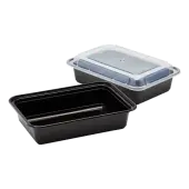 [150 sets] 38 oz PP Plastic Microwavable Rectangular Food Containers & Lids, Black