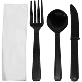 [250 sets] PS Plastic Heavy Weight Cutlery Kits, Black