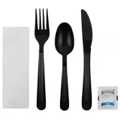[250 sets] PP Plastic Heavy Weight Cutlery Kits with Salt and Pepper (Black)