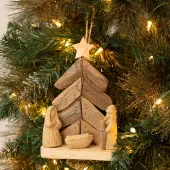 Recycled Driftwood Wooden Nativity Christmas Ornament - Tree